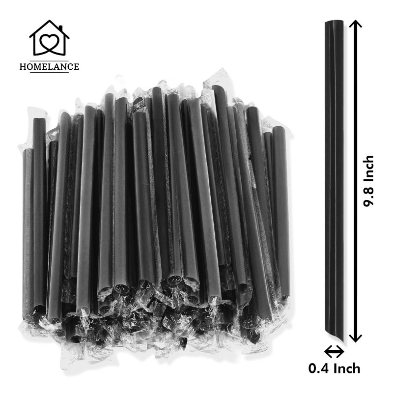 Homelance 400 Pcs Black Colors Jumbo Smoothie Straws Disposable Milkshake Straws Jumbo, Bubble Tea Straw For Cakes, Disposable Smoothie Straw Individually Wrapped (0.43" Wide X 9.84" Long) - Image 2